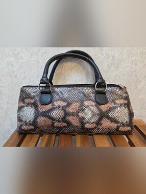 Women's Snake-Print Handbag in Brown and Black